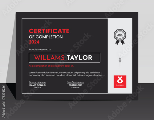 Modern Creative and Elegant Certificate of Achievement, Border Pattern With Badge and Background Security Pattern.