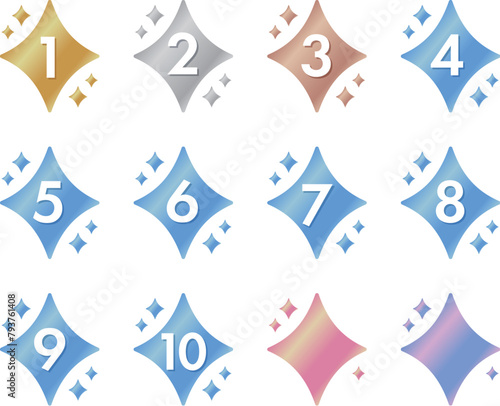 数字や文字の書かれたきらきらのアイコン