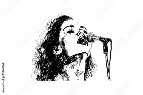 Passionate Female Singer Performance Sketch. Vector illustration design.