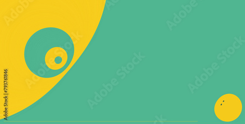 bright yellow disc with eyes on pale green background