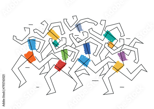  Running race, marathon, line art stylized.  Stylized illustration of group of running racers. Continuous line drawing design. Isolated on white background. Vector available. © jiris