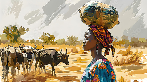 woman carrying a calabash on her head photo