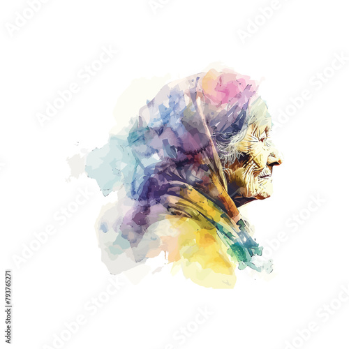 Colorful Elderly Woman Watercolor Art. Vector illustration design.