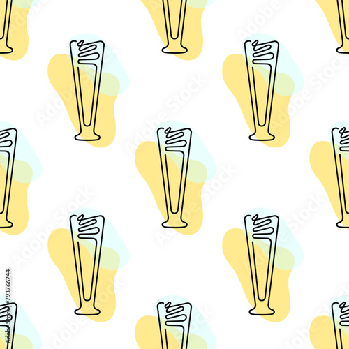 Beer in pilsner glass vector seamless pattern. Black line art drawings upon abstract shapes.