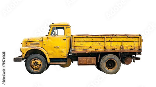 Dynamic Side View of Yellow Truck on the transparent background, PNG Format