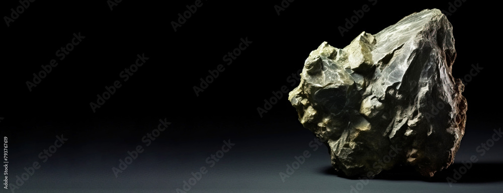 Hidalgoite is rare precious natural stone on black background. AI generated. Header banner mockup with space.