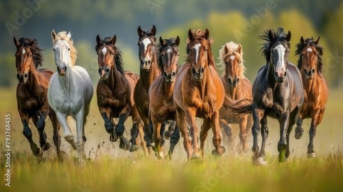 American Paint Horse in the Herd and Running, 8K Landscape Photo Realistic © sania
