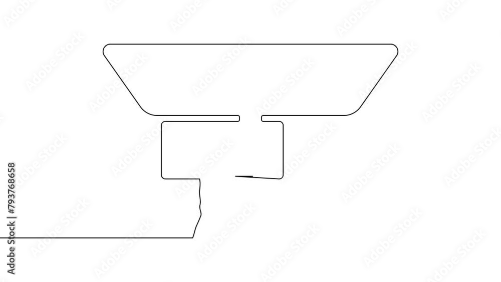 Animation drawing continuous one drawn line. Top view of hands typing ...