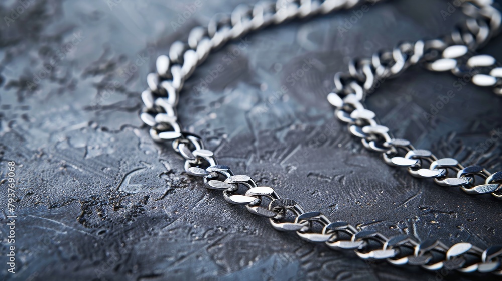 Elegant 925 sterling silver cuban chain link on a background surface showcasing a luxurious design and reflective quality. Product design inspiration for jewelry - obrazy, fototapety, plakaty 