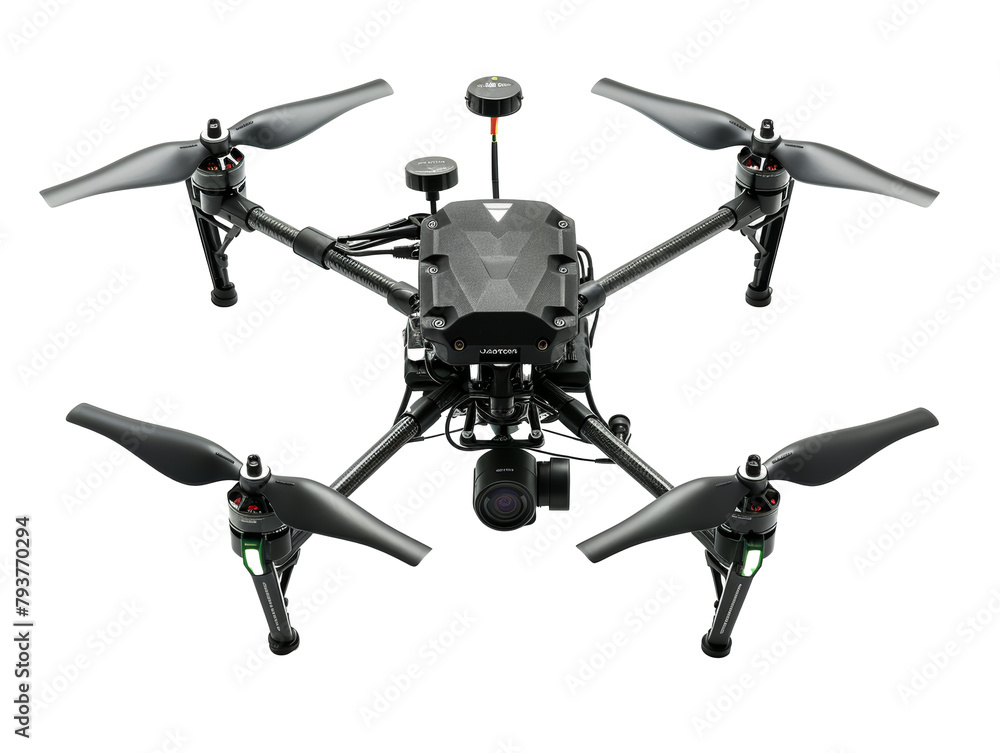 A flying drone isolated on transparent background. A flying drone isolated on transparent background.
