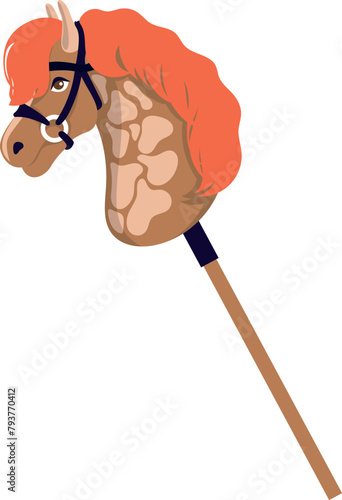 Brown horse with light spots and red mane for hobbyhorse