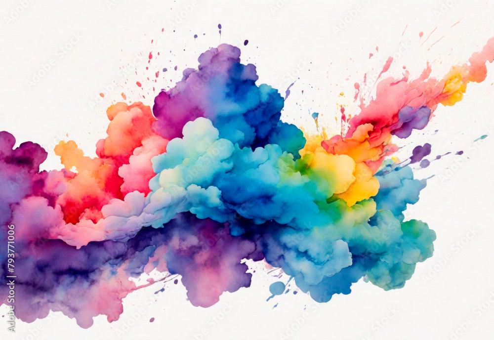 abstract color watercolor background. Bright colored clouds. Colorful watercolor background in pink, blue, yellow, orange and purple colors.