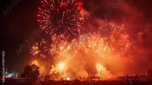 A grand finale fireworks display lighting up the night sky to conclude the tomato festival