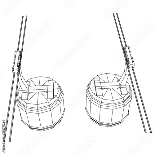 Cable car cabin gondola. Funicular simple cableway concept. Wireframe low poly mesh vector illustration