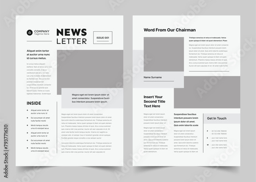 Newsletter Template Layout with Red Accents, Journal Design, Vector (ID: 793771630)