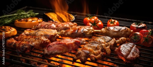 Grill with assorted meats and vegetables
