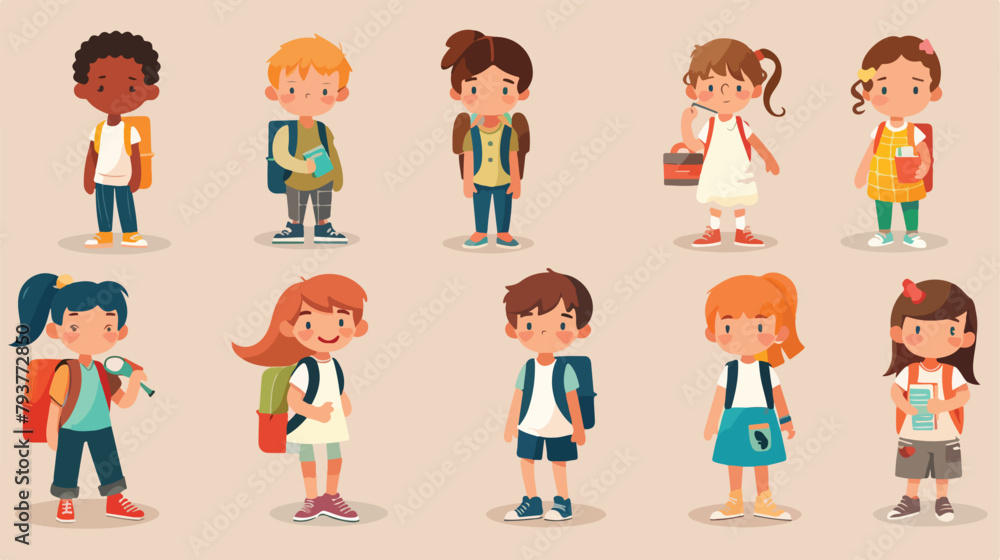 Children background to school set of cute characters. illustration