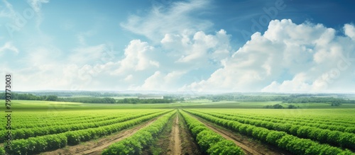 Field of crops under clear sky photo
