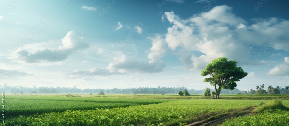 Field With Lone Tree and Rural Path
