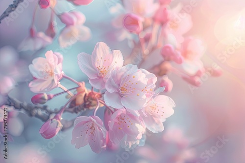 Beautiful cherry blossoms in full bloom, with a blurred background