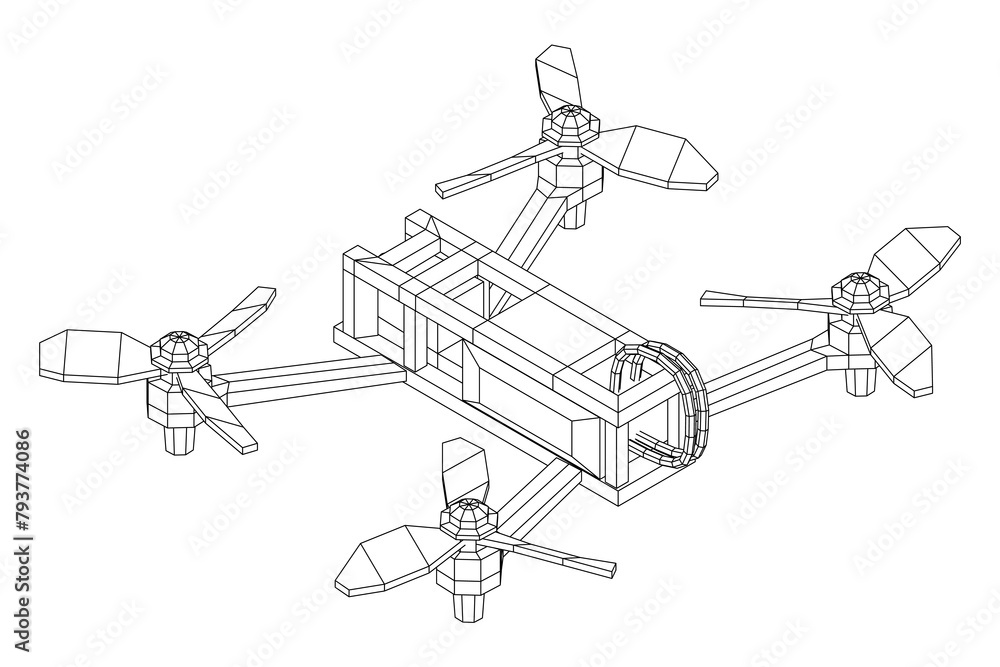 FPV Drone Racing freestyle sport flight. Hobby toys. Wireframe low poly mesh vector illustration. FPV Drone Racing freestyle sport flight. Hobby toys. Wireframe low poly mesh vector illustration.