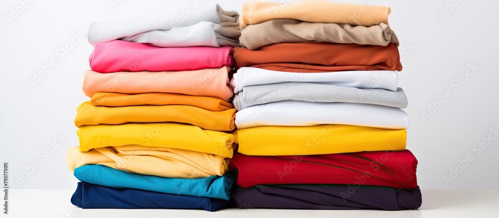 Stack of folded shirts on a table Stack of folded shirts on a table