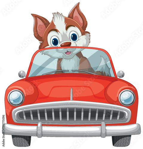 Cheerful cartoon dog enjoying a car ride