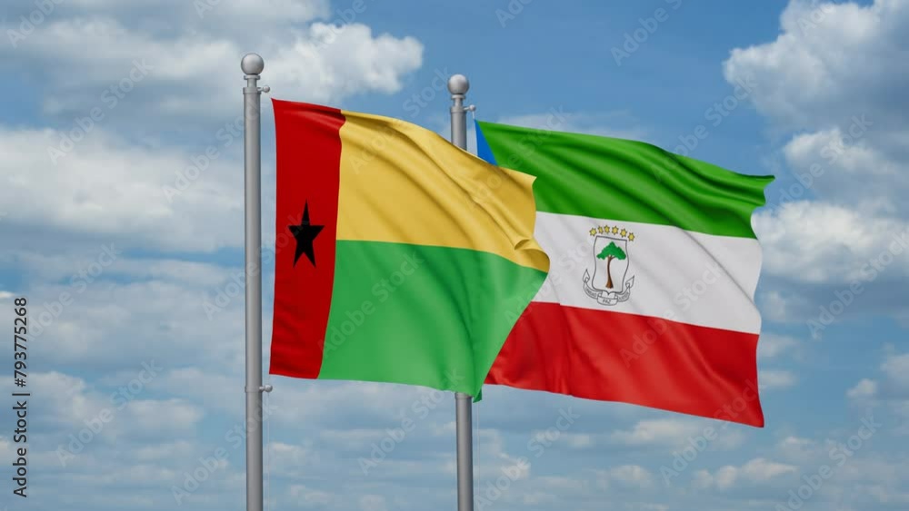 Equatorial Guinea and Guinea-Bissau two flags waving together, looped video, two country relations concept Equatorial Guinea and Guinea-Bissau two flags waving together, looped video, two country relations concept