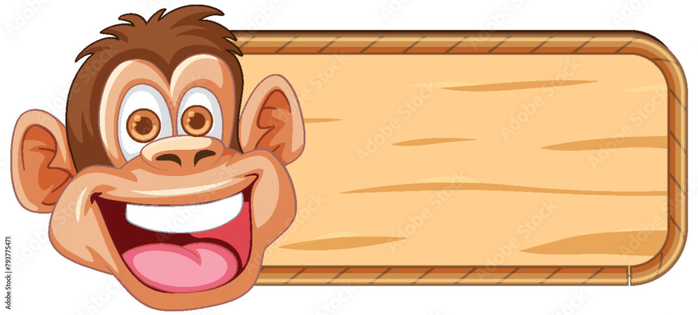 Obraz premium Vector illustration of a happy monkey with sign