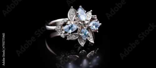Closeup Ring Blue White Stones Cluster