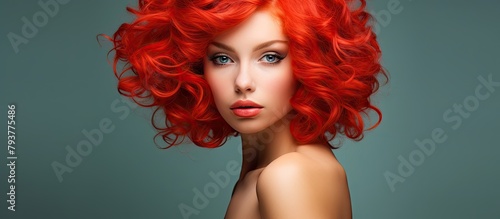 Woman with Fiery Red Hair and Piercing Blue Eyes