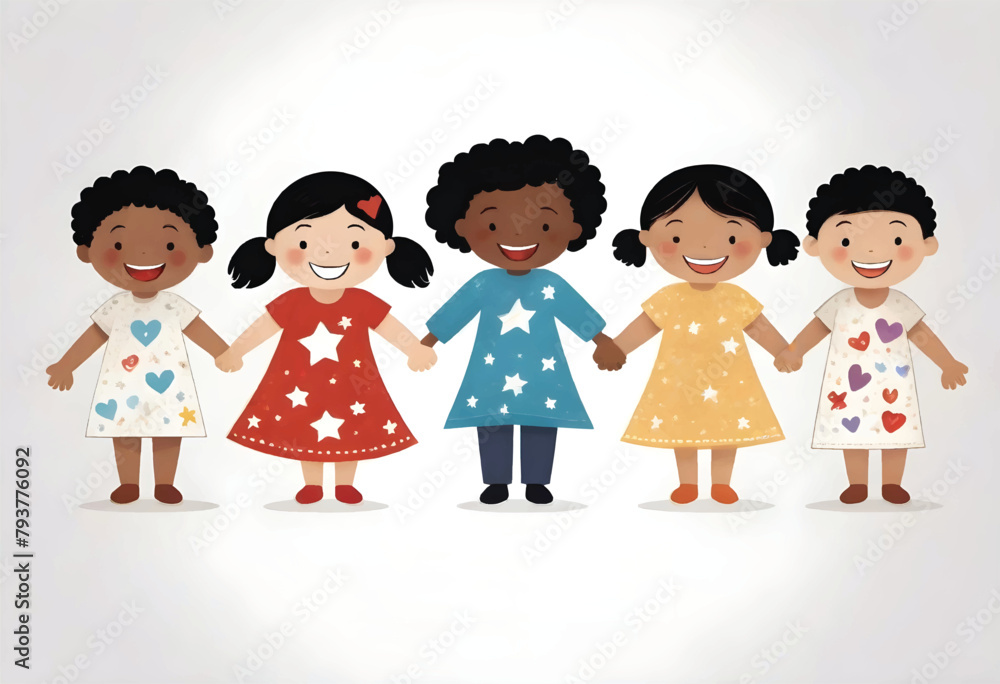 a group of children holding hands againts white background a group of children holding hands againts white background