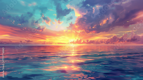 Golden Sunrise: Hopeful Dawn Over Ocean © William
