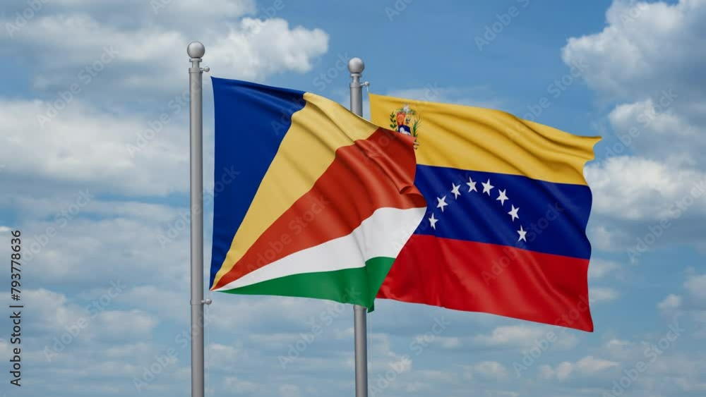 Venezuela and Seychelles two flags waving together, looped video Venezuela and Seychelles two flags waving together, looped video
