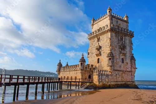 Belem Tower or Tower of Staint Vincent on the bank of the Tagus River. Lisbon, Portugal photo