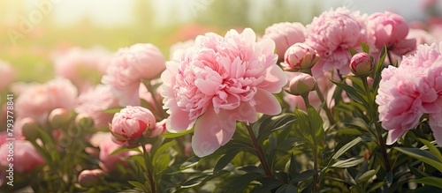 Pink flowers blooming under the bright sun photo