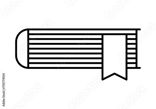 Icono negro de libro con marcador en fondo blanco.