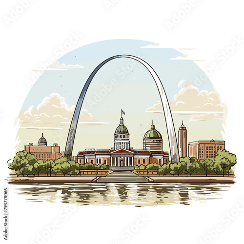 Gateway Arch. Gateway Arch hand-drawn comic illustration. Vector doodle style cartoon illustration