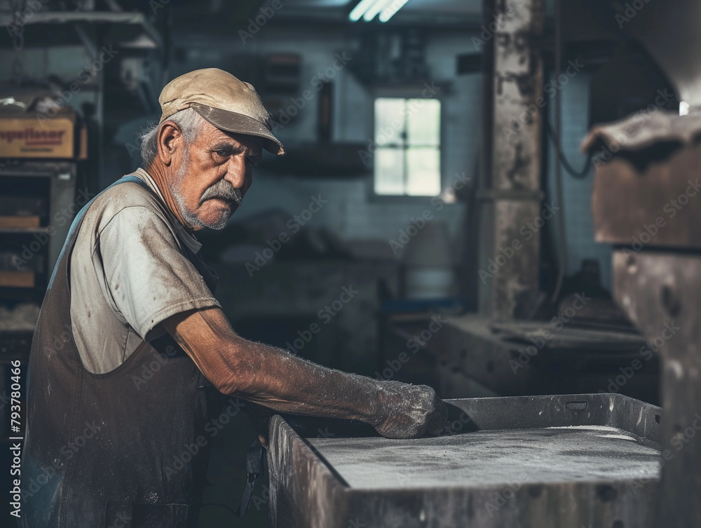 Elderly Worker Engaged in Metalworking