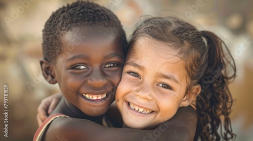 Young friends from different backgrounds smile together, celebrating unity on Friendship Day