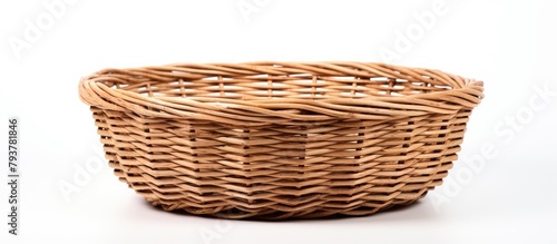 A wicker basket close-up on a white backdrop