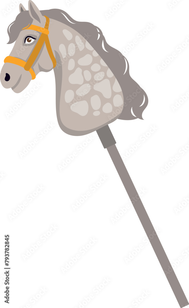 Grey horse with white spots and gray mane for hobbyhorse sporting activities Grey horse with white spots and gray mane for hobbyhorse sporting activities