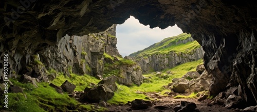 Mountain overlooking cave entrance