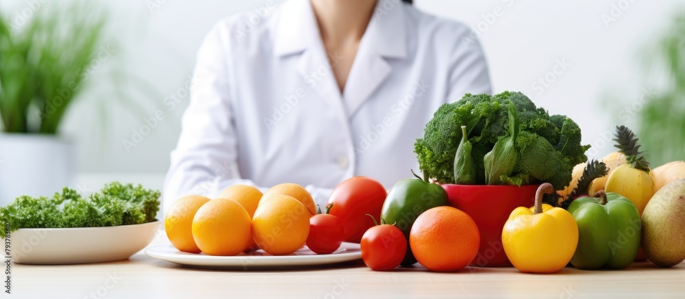 Woman seated at table with dish of veggies