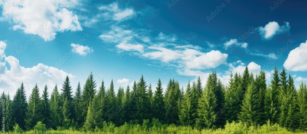 Forest with Blue Sky and Clouds