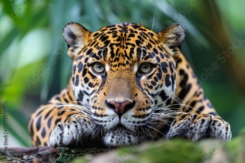 Close up of a jaguar staring at the camera