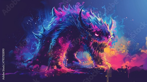 Horrorthemed tshirt design portraying an otherworldly monster in full body