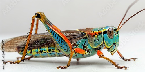 A Colorful Grasshopper On A White Background