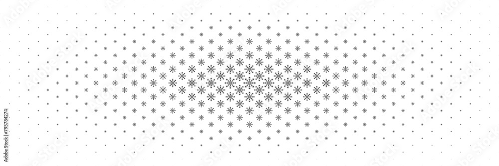 horizontal halftone of black snowflake spread from center design for pattern and background. horizontal halftone of black snowflake spread from center design for pattern and background.