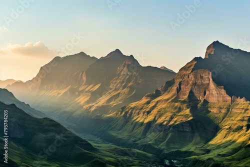b'Drakensberg mountain range at sunset'